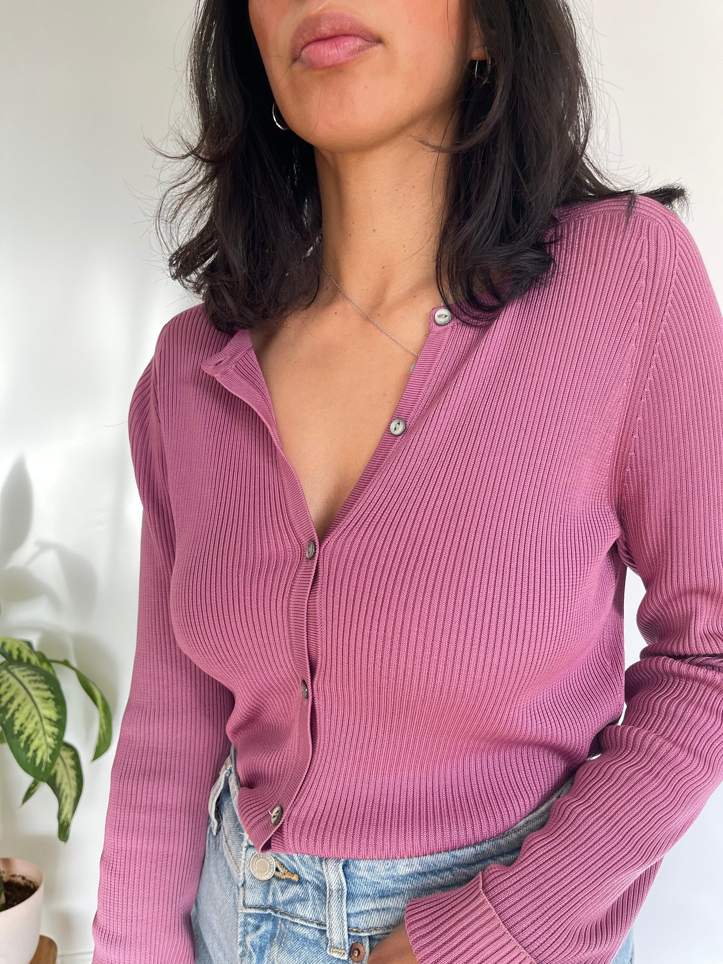Vintage 90s Mauve Pink Silk Rib Knit Top