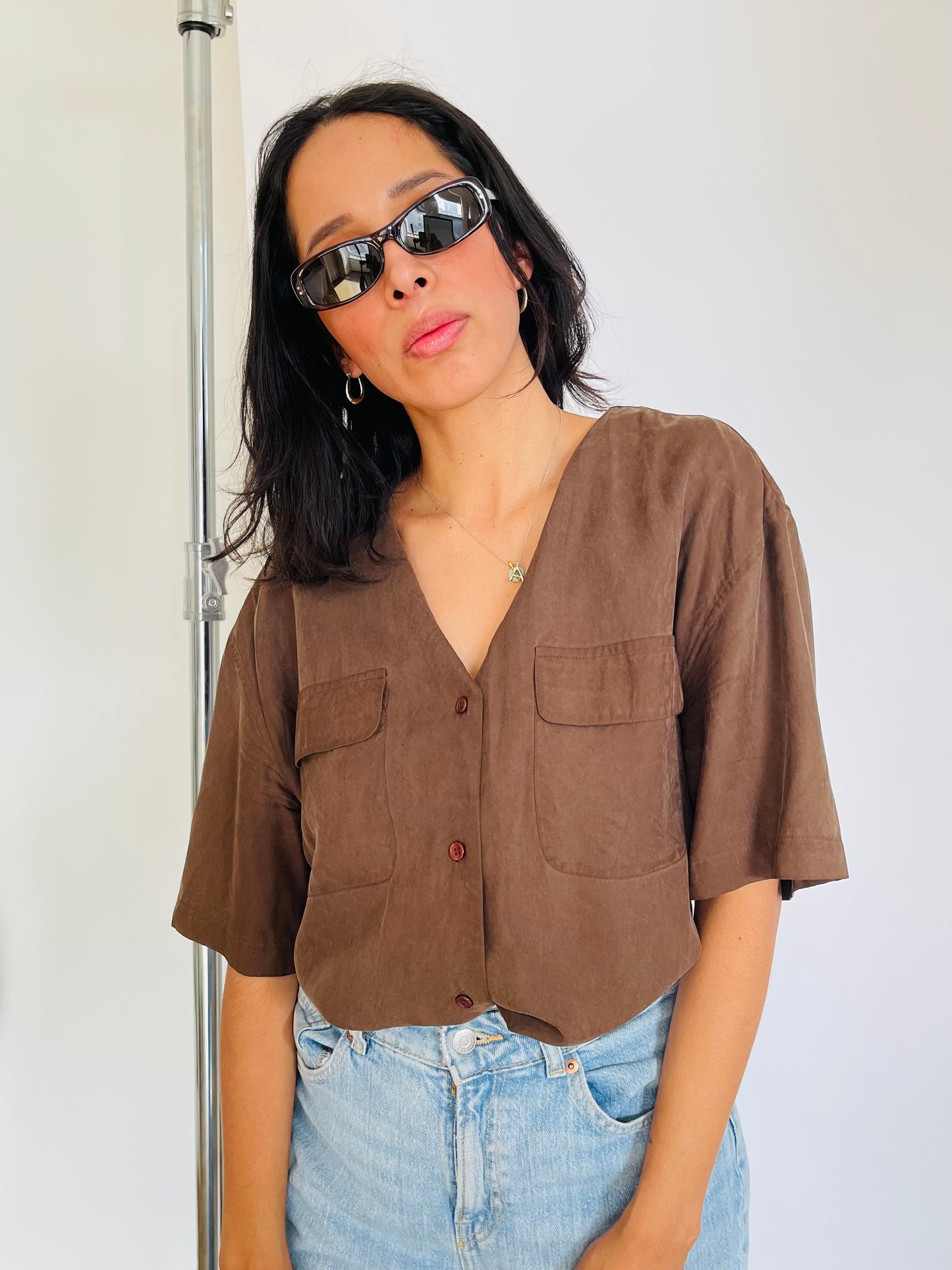 Vintage Brown Silk Blouse