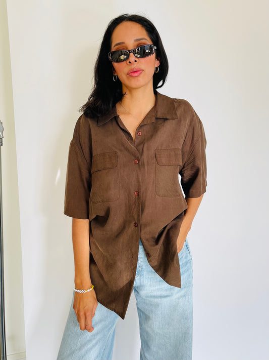 Vintage Brown Silk Blouse